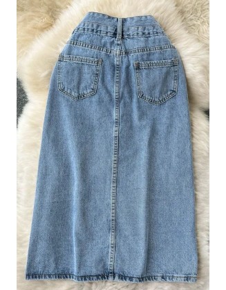 Good Quality Denim Skirts Women Fashion Bows Decoration Split Jeans Skirts Chic Lady Bottoms