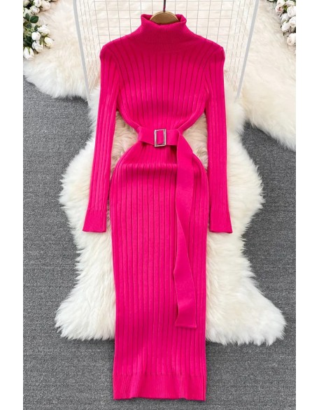 Fashion Long High Split Knit Full Sleeve Dress Ladies Elegant Knit Sweater Dress Women Vestidos