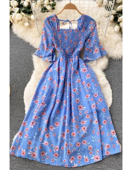 Women Dress Fashion Romantic Floral Print Chiffon Dress Vacation Party Dress