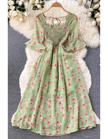 Women Dress Fashion Romantic Floral Print Chiffon Dress Vacation Party Dress