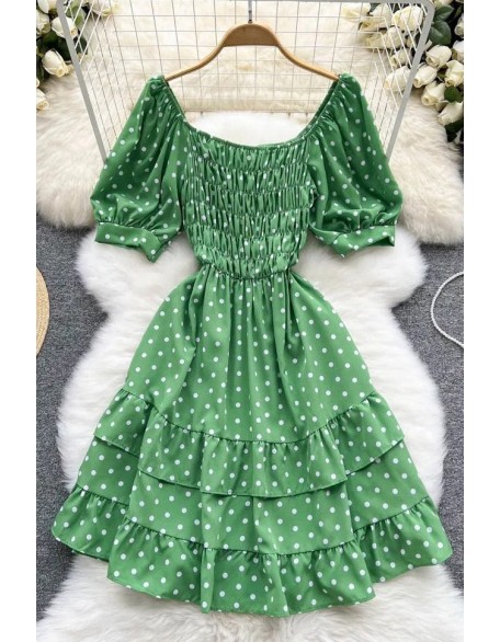 High Fashion Elegant Cascading Ruffles Dress Women Vintage Puff Sleeve Print Polka Dot Short Party Dress