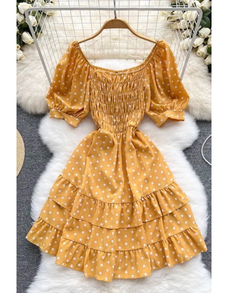 High Fashion Elegant Cascading Ruffles Dress Women Vintage Puff Sleeve Print Polka Dot Short Party Dress