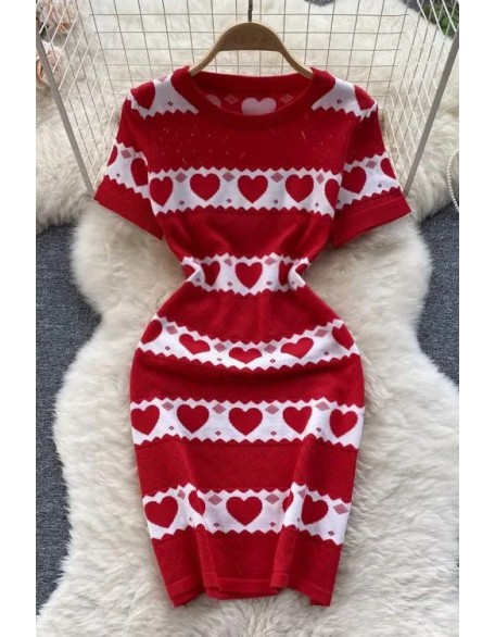 Romantic Heart Knitted Women Dress Short Dress Party Vestidos