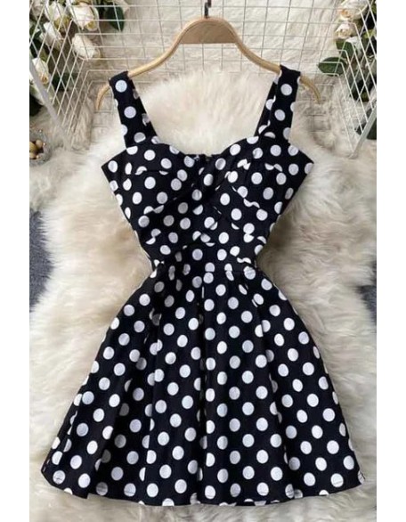 Chest Padded Strap Mini Dress Fashion Floral and Polka Dot Print Beach Short Dress