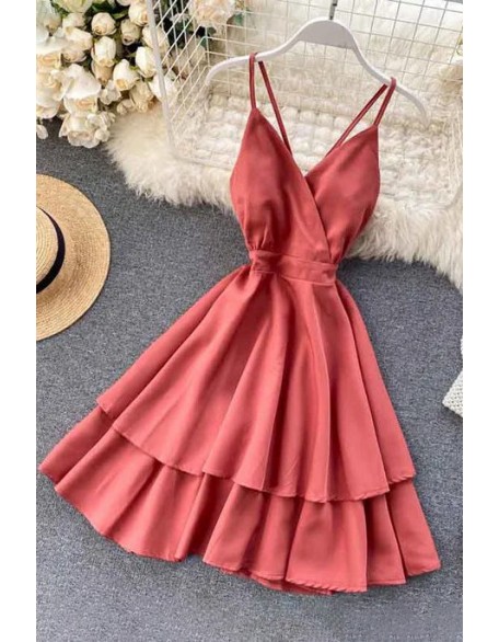 Fashion Sexy Backless Bow Bandage Beach Dress Women V-neck Strap Double Ruffles Short Dress