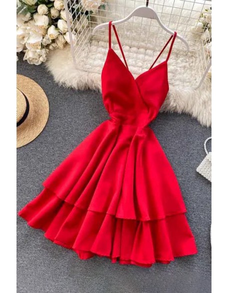 Fashion Sexy Backless Bow Bandage Beach Dress Women V-neck Strap Double Ruffles Short Dress