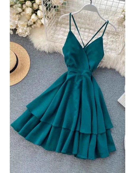 Fashion Sexy Backless Bow Bandage Beach Dress Women V-neck Strap Double Ruffles Short Dress