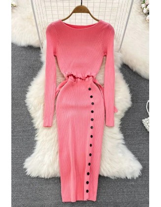 Women Elegant Lady Package Hips Dropped Waist Split Party Dress Knitted Bodycon Vestidos Dress