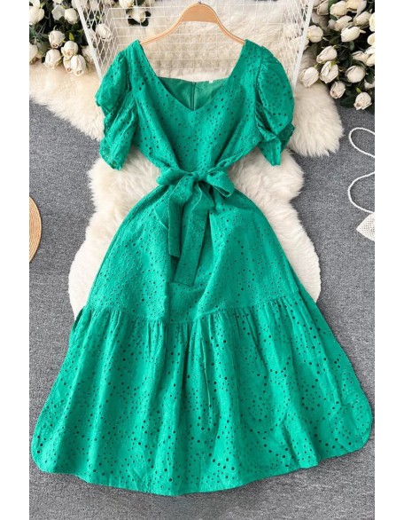 Romantic Women Puff Sleeve Party Dress Elegant Sash Bandage Ruffled Long Dress