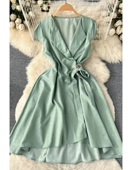 Women Dress Elegant Turn-down Collar Asymmetrical A-line Wrap Dress Fashion Shirt Female Dress