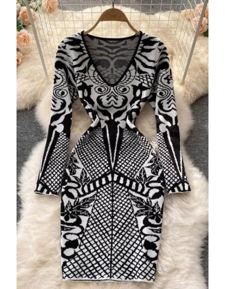 Fashion Dress Women Long Sleeve Package Hips Mini Dress Streetwear Ladies Knitted Dress