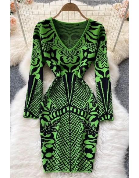 Fashion Dress Women Long Sleeve Package Hips Mini Dress Streetwear Ladies Knitted Dress