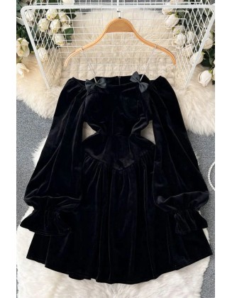 Fashion Women Princess Short Dress Off Shoulders High Waist Puff Sleeve Gothic Dress