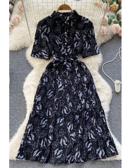 Elegant Dress Women Floral Print Pleated Long Dress Fashion Ladies Party Dress