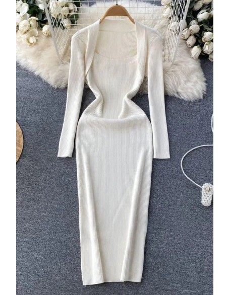 Elegant Women Dress Square Collar Knitted Bodycon Long Dress