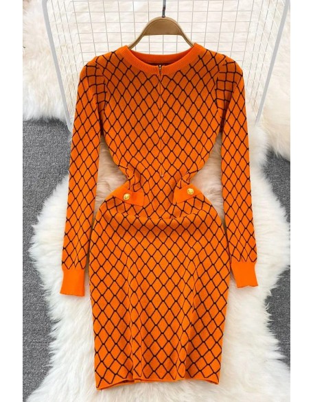 Women Elegant Geometric Knitted Sweater Dress Lady Wrap Hips Dress