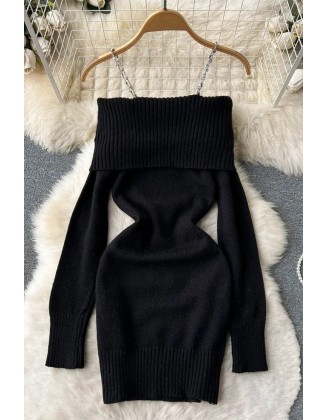 Fashion Women Princess Bodycon Mini Dress Off Shoulders High Waist White Black Knitted Dress