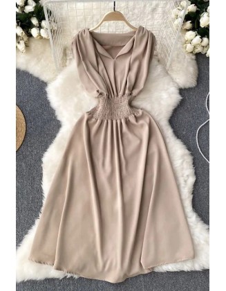 Dress Women Casual Elastic Waist Long Dress Fashion A-line Sleeveless Robe Femme Dress