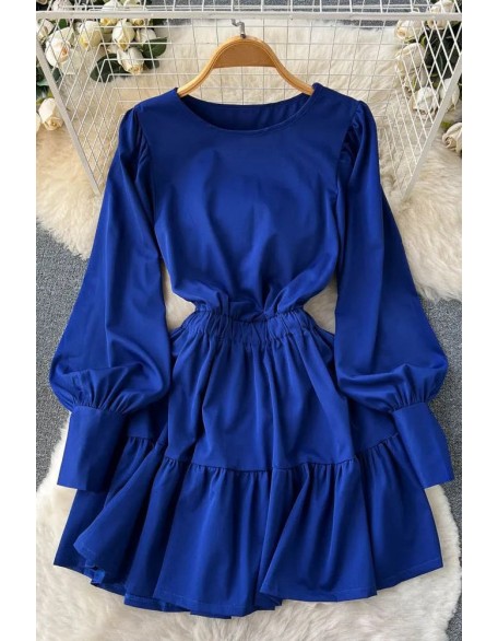 Women Chic Fashion Slim Waist Short Dress Casual Long Sleeve Elegant A-line Female Dresses