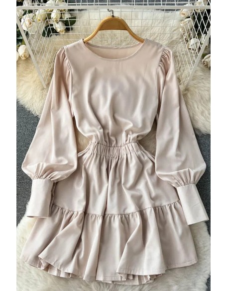 Women Fashion Slim Waist Short Dress Casual Long Sleeve A-line Female Dresses