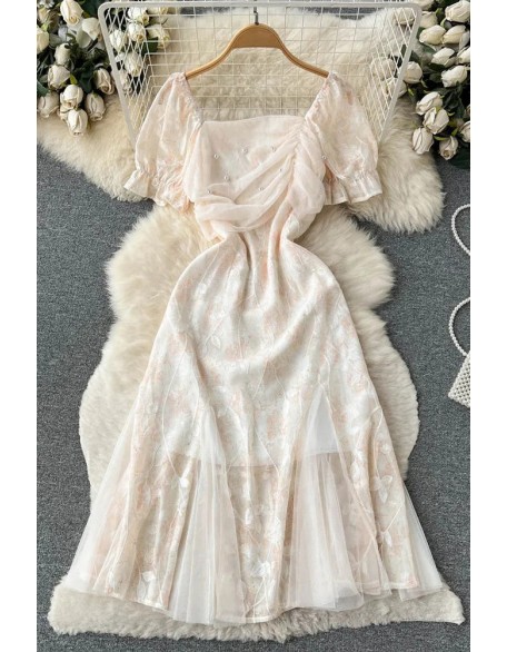 Romantic Women Lace Embroidery Dress Women Princess Fashion Beading Dress