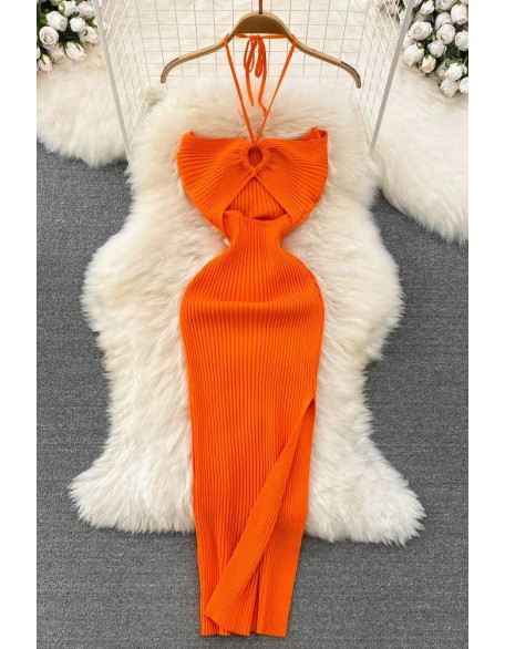 Women Dress Knitted Strapless Wrap Hips High Split Bodycon Dress