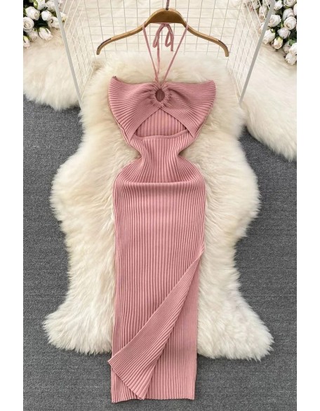 Women Dress Knitted Strapless Wrap Hips High Split Bodycon Dress