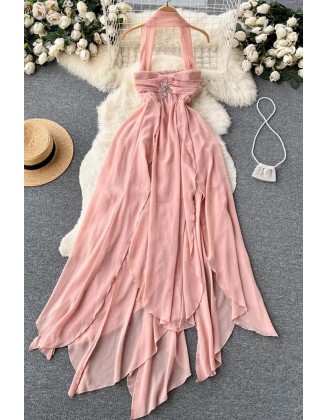 Women Dress Fashion Lady Irregular Split Vacation Chiffon Long Dress