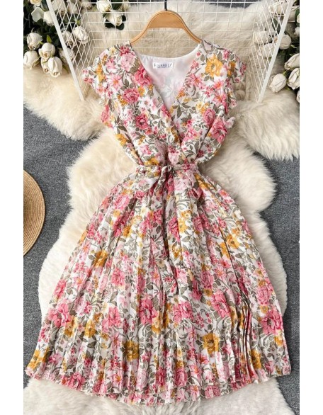 Romantic Women Chiffon Party Dress Elegant Bandage Floral Print Dress