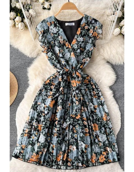 Romantic Women Chiffon Party Dress Elegant Bandage Floral Print Dress