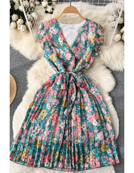 Romantic Women Chiffon Party Dress Elegant Bandage Floral Print Dress