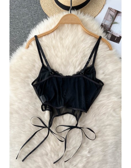 Patchwork Lace Crop Top Women Strap Backless Mesh Bra Outwear Slim Bustier Short Camisole