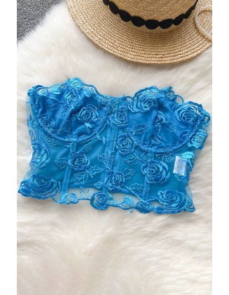 Floral Lace Embroidery Crop Top Women Patchwork Strapless Bra Sexy Bustier Fashion Short Tank Top
