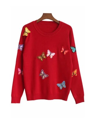 High Quality Sweater Women Luxury Butterfly Pullover Style Knitted Sweater Warm Casual Tops