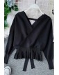 Elegant V Neck Ruffle Sweater Women Fashion Pullover Jumper Knitted Ladies Office Sweater