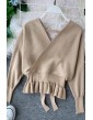 Elegant V Neck Ruffle Sweater Women Fashion Pullover Jumper Knitted Ladies Office Sweater