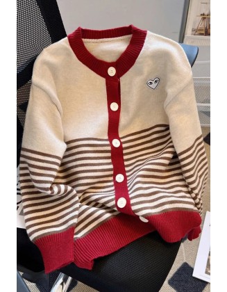 Fashion Knitted Cardigan Sweaters Women Casual O-neck Striped Knitwear Coats Ladies Jumpers Tops