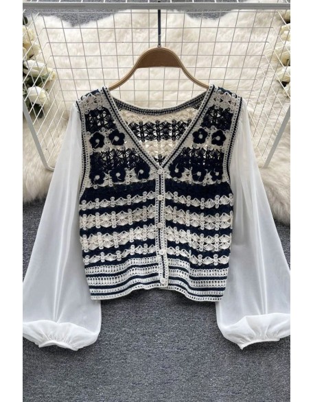 Women Shirts Fashion Chiffon Long Sleeves Knitted Cardigan Tops