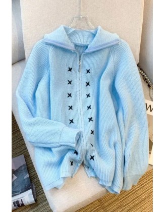 Women Cardigans Fashion Turn-down Collar Long Sleeve Zipper Knitwear Coat Casual Fitted Female Sweaters