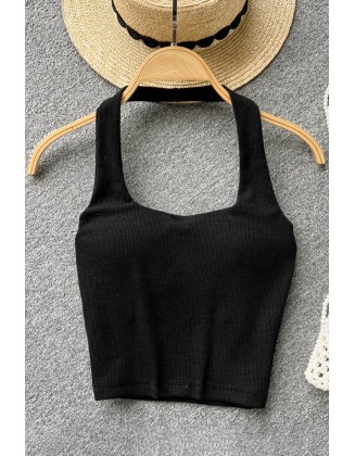 Off Shoulder Halter Camisole Sleeveless Skinny Ladies Fashion Solid Streetwear Basic Sexy Tank Top