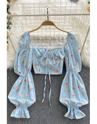 Floral Blouse Women Sexy Off Shoulder Floral Shirt Fashion Back Female Lantern Sleeves Corset Print Tops